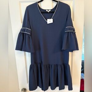 Ganni Navy Blue Long Sleeve Dress